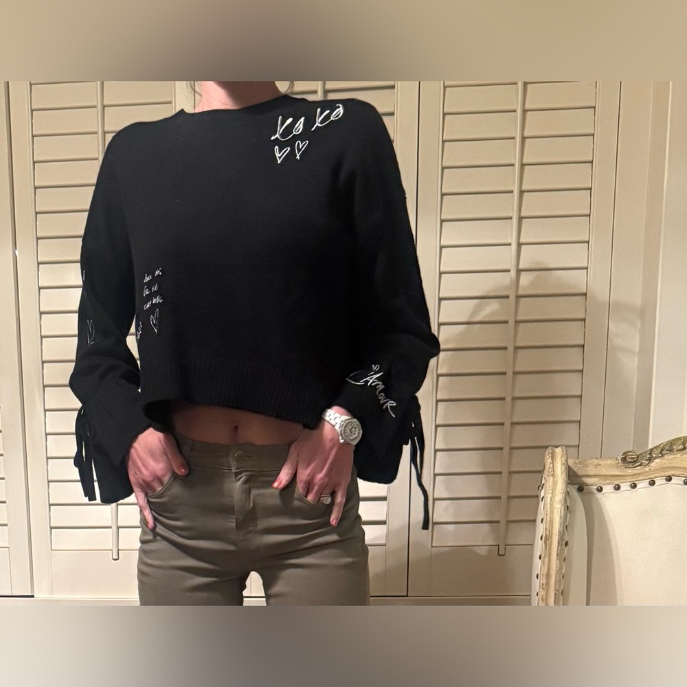 Cinq a Sept embroidered Love tie sleeve sweater